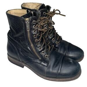 FRYE Tyler Double Zip Leather Combat Moto Laced Ankle Boots   Size: 6.5 B